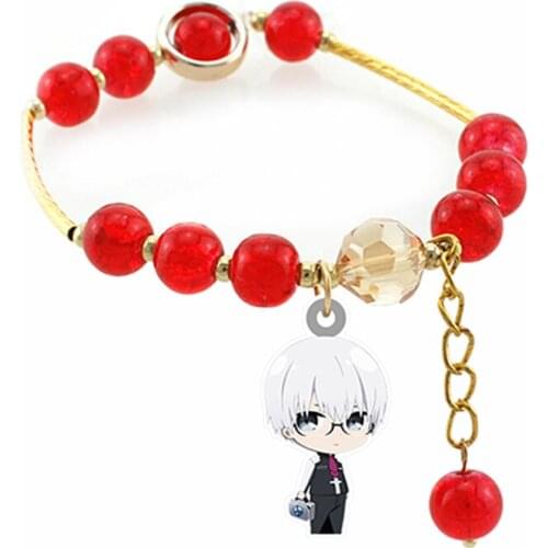Anime pendant Tokyo Ghou Acrylic Cartoon charm Bracelets Elastic crystal Red beads Bracelets girls Bangle women Jewelry TG61