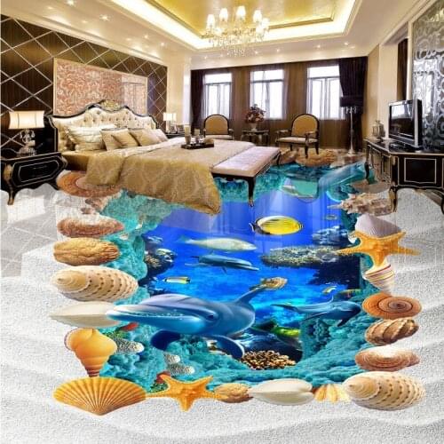 Free shipping custom waterproof non-slip bathroom bedroom decoration Sea World floor wallpaper mural