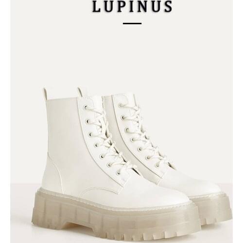 2020 Autumn/Winter White Ankle Boots Women Round Toe Transparent Chunky Heel Platform Boots Women INS Motorcycle Boots Mujer