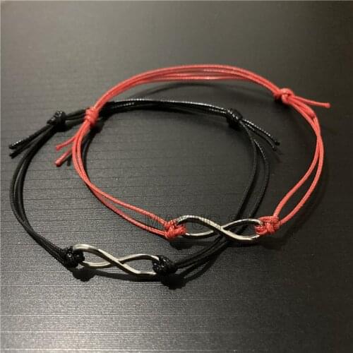 1Piece Trendy Lovers Couple Bracelets Red Black Rope Chain 8 Infinity Charm Bracelet For Women Men Best Gift Handmade Jewelry