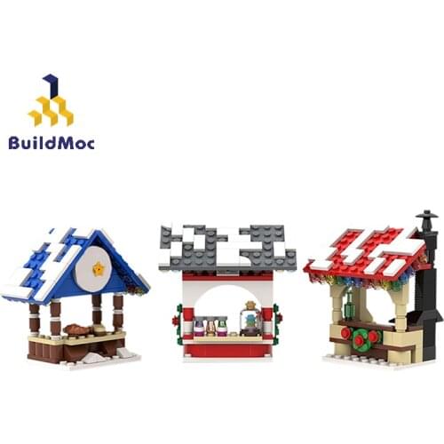 BuildMoc City Buildings Winter Village Sets MOC Food Shop Market Stalls Building Blocks Bricks City Street View Toy for Children