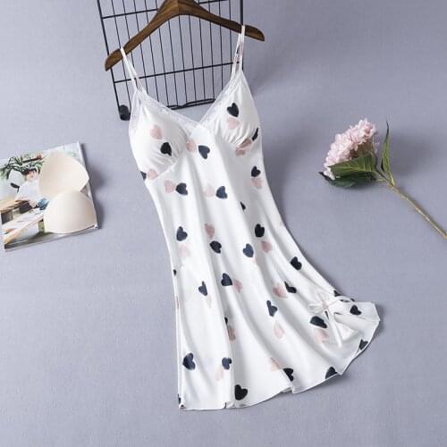 Suspender Nightdress Sexy Women Print Nightgown Sleepwear Backless Satin Mini Home Dress Sleeveless NightyGown Intimate Lingerie