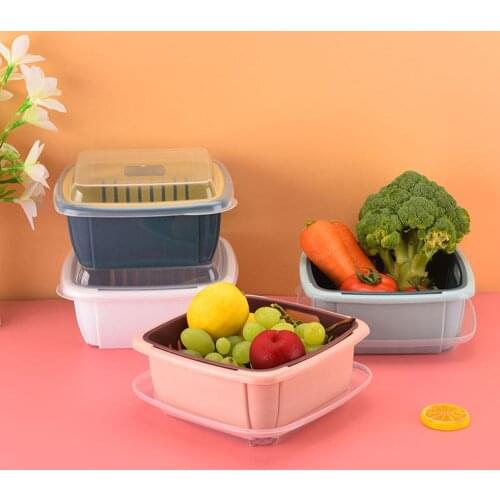 Double-layer Vegetable Washing Basket Kitchen Plastic Washing Fruit Tray Home Living Room Dustproof Vegetable Storage Basket