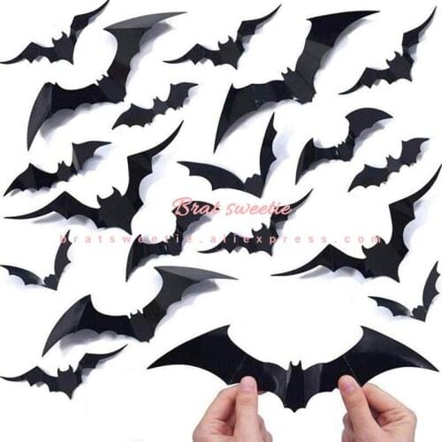 Halloween Party Supplies PVC 3D Decorative Black Bats Wall Decal Wall Sticker Happy Halloween Decor Home Window Decoration