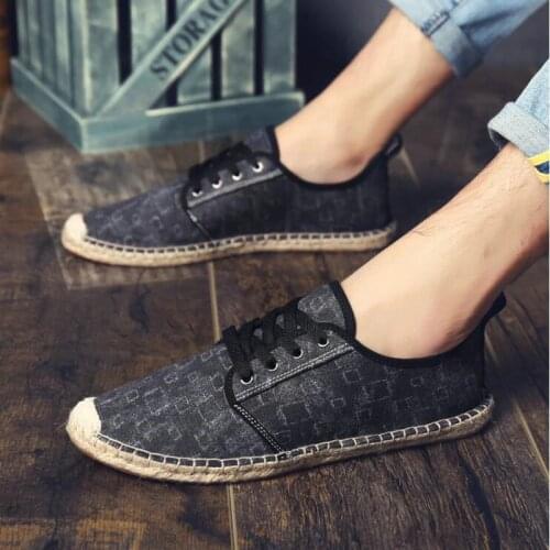 Fashion Men Linen Fisherman canvas Boat Shoes Male Casual Flats Moccasins Driving Loafers Shoe Embroider Espadrilles LA-71
