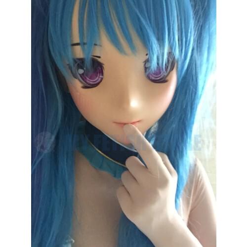 Jiang23)Female Sweet Girl Resin Half Head Kigurumi Crossdress Cosplay Japanese Anime Role Lolita Doll Mask With Eyes And Wig