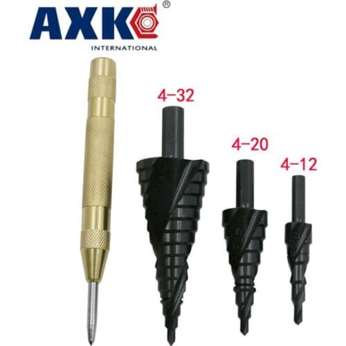 HSS cobalt step drill with nitrogen high speed steel spiral metal cone drill set triangle handle hole cutter 3PCS 4-32MM