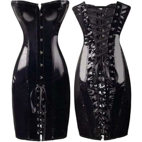 PVC Corset Shaper Women Sexy Waist Slimming Cincher Dress Night Club Shinny Synthetic Leather Gorset Outfit Overbust Corselet