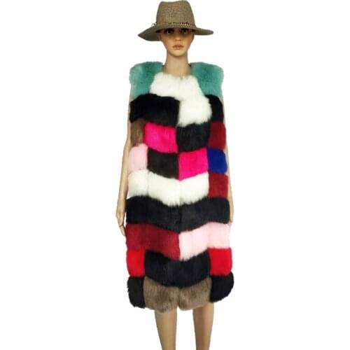 Multicolor Women Faux Fur Vest Lady Sleeveless Long Winter Vest Female Plus Size Artificial Fox Fur Coat
