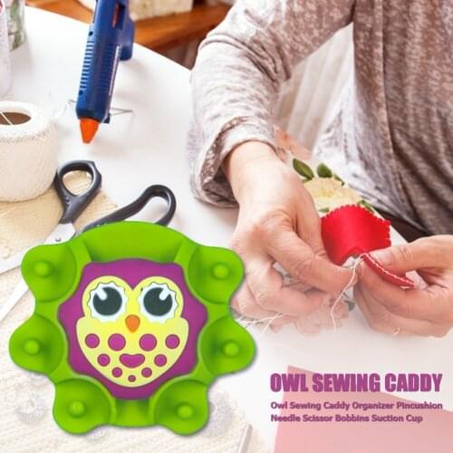 Multi-function Coil Storage Tray Needle Pin Insertion Suction Cup Rubber Cute Owl-shape Pincushion Sewing Tool Organizer