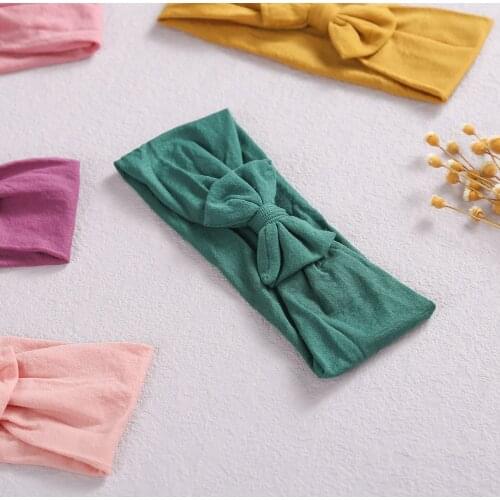 Soft Baby Headband Bows Nylon Headbands For Girls Solid Color Bowknot Elastic Hair Band Child Kids Hair Accessories Baby Turban
