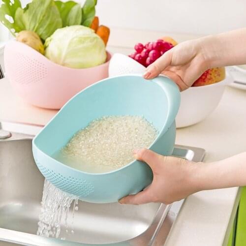 New Food Grade Plastic Rice Beans Peas Washing Filter Strainer Green Pink Color Basket Sieve Drainer Cleaning Gadget