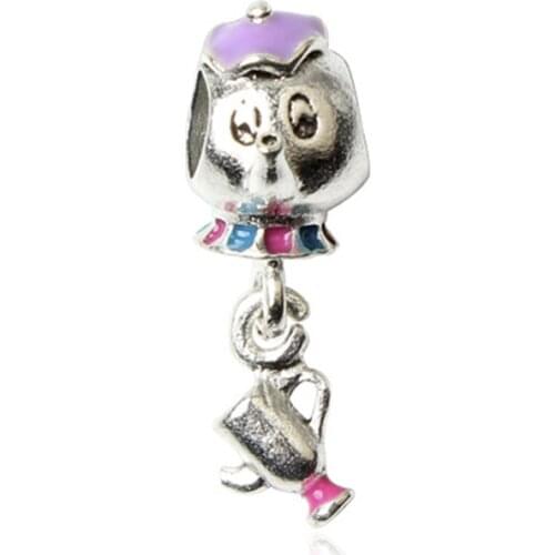 Fit Pandora Anime Beauty Beast Mrs. Potts Kettle Charms Bracelet Women Cartoon Teapot Beads for Jewelry Making DIY Bangle Dangle