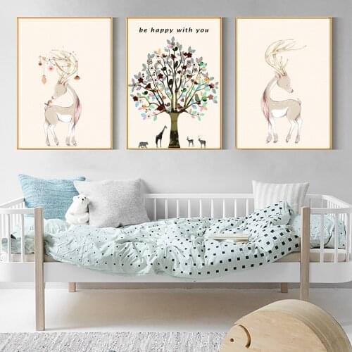 Elk and Forest Animals Poster Canvas Print Painting Wall Art Living Room Home Decoration