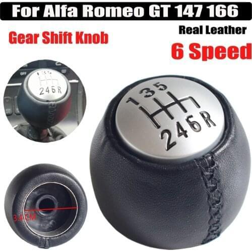Real Leather Car Gear Shift Stick Knob Lever Shifter HandBall Manual 6 Speed Car Styling Fit For Alfa Romeo GT 147 166