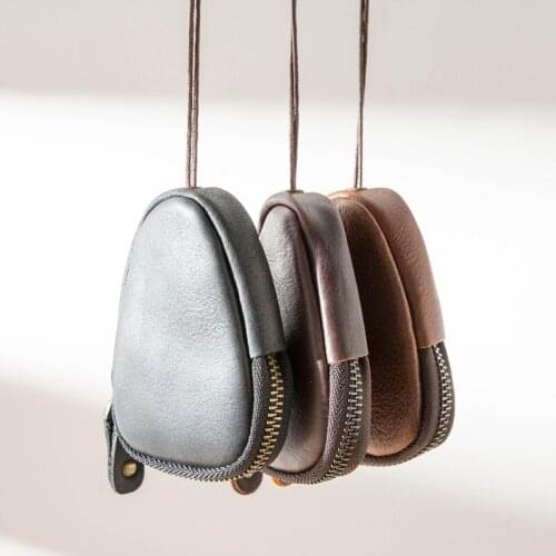 Handmade Retro Leather Mens and Womens Key Bag Waist Hanging Universal Car Key Coin Purse Head Layer Cowhide Genuine Leather