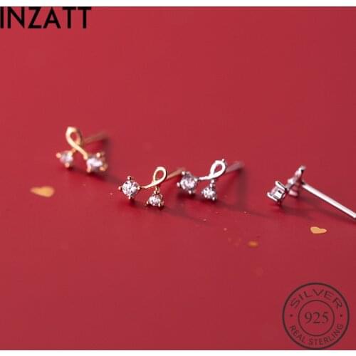 INZATT Real 925 Sterling Silver Zircon Cross Stud Earrings For Fashion Women Party Cute Fine Jewelry Accessories Gift