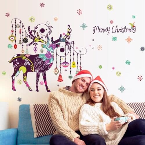 Nordic Christmas Deer Wall Sticker Living Room Decor Decorative Vinyl Wall Art Mural Decal Removable Stikers