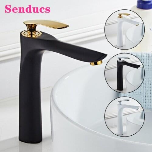 Black Gold Bathroom Mixer Tap Senducs Copper Brass Basin Sink Faucets Single Handle Hot Cold Black Bathroom Basin Mixer Faucets