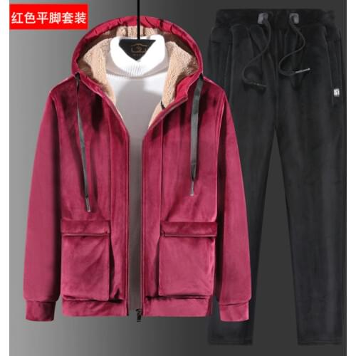 Plus Size Winter Men Sportswear Tracksuit Thick Fleece Warm Coat Jacket Running Jogging Outfit Casual Set Sport Suit Hoodie+pant