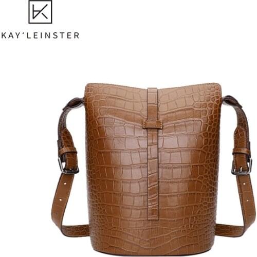 Shoulder Bags Female 2021 New Leather WomenS Bag Crocodile Pattern Bucket Picture-Mother Bag Cowhide All-Match Messenger Bag