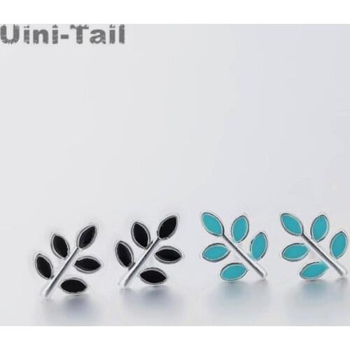 Uini-Tail hot new 925 sterling silver epoxy leaves earrings Chinese style fashion tide flow color high quality jewelry ED279