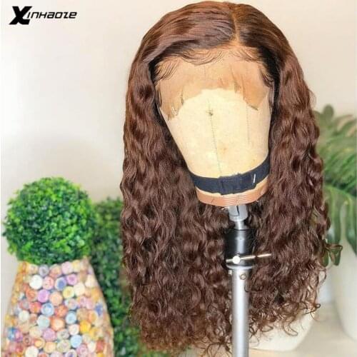 Water Wave Dark Brown Side Part Lace Front Wig Peruvian Human Hair 13x4 Lace Frontal Wig Brown Colored Lace Front Wigs For Women
