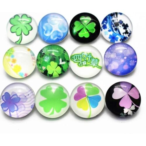 High Quality 10pcs/lot pretty clover flower Snap Button Glass round Snap Buttons Fit bangle 18mm DIY Snap Bracelet Jewelry