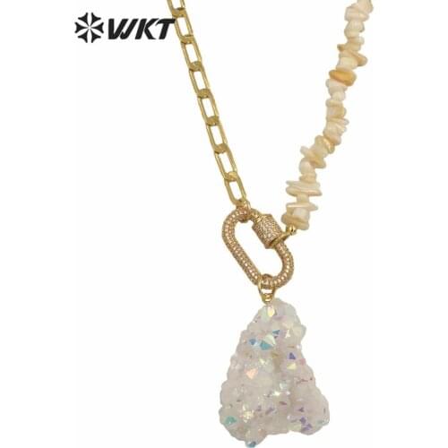 WT-n1253 Wholesale amazing angel color druzy cluster quartz necklace lady fashion gold mix shell chain angel quartz necklace
