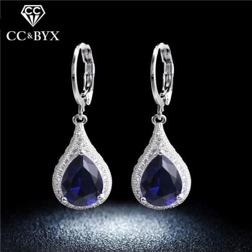 CC Jewelry Water Drop Crystal Dangle Earrings for Women White Gold Color Vintage Long Drop Earring Boucle d'Oreille Brand E020