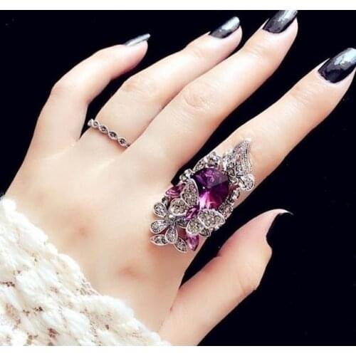Fashion delicate purple blue semi precious stone ring for women classic Ladies Anniversary Casual Wear Jewelry Party Ring