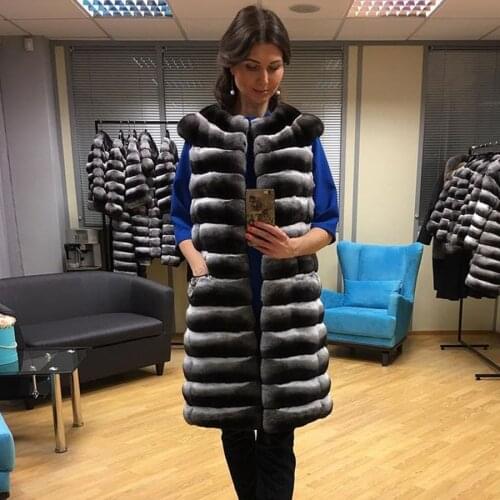 Winter Fashion Fur Vest Coat 2020 New Chinchilla Color Jacket Women Real Rex Rabbit Fur Outwear Hot Style