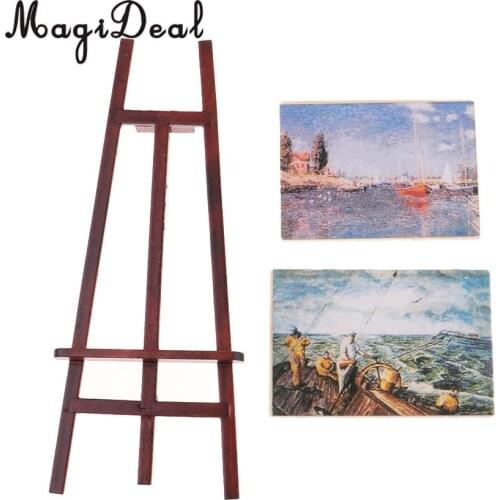 1:12 Dollhouse Miniatures Artist Easel with 2 Paintings Pictures Home Decoration