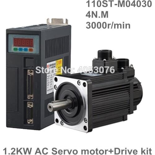 110ST-M04030 220V 1.2KW AC Servo motor 3000RPM 4N.M. 1200W Single-Phase ac drive permanent magnet Matched Driver AASD-30A