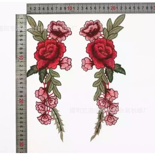 2 Pairs Flower Applique Embroidery Patches Set Sewing on Rose Patch for Clothing DIY Decal Apparel Accessory