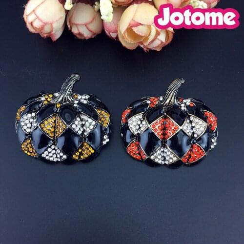 2pcs pumpkin enamel rhinestone brooch