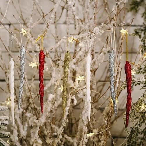 20Pcs/Set Mix Colors Christmas Icicle Ornament Artificial Hanging Icicle Xmas Tree Hanging Decor Accessories Party Supplies