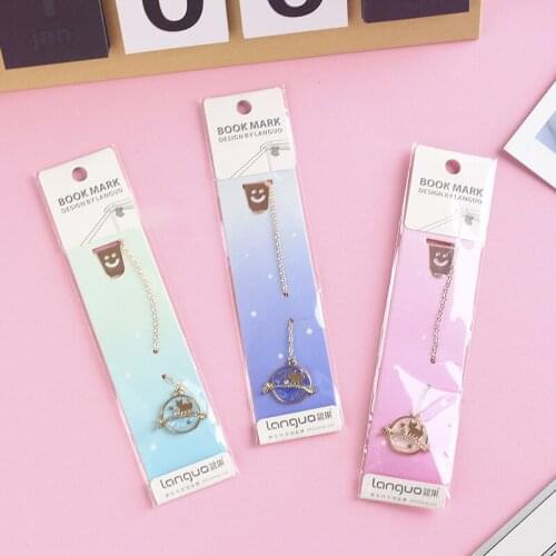 3 Pcs/Set Kawaii Space Cat Kitten Metal Pendant Bookmark Cartoon Book Holder Gift Stationery