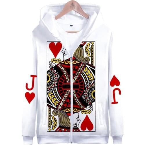 3D Zip Hoodies Poker Hoodie Men Women Sweatshirt Brand Tracksuits Quality Plus Size Streetwear Poker J White Coats