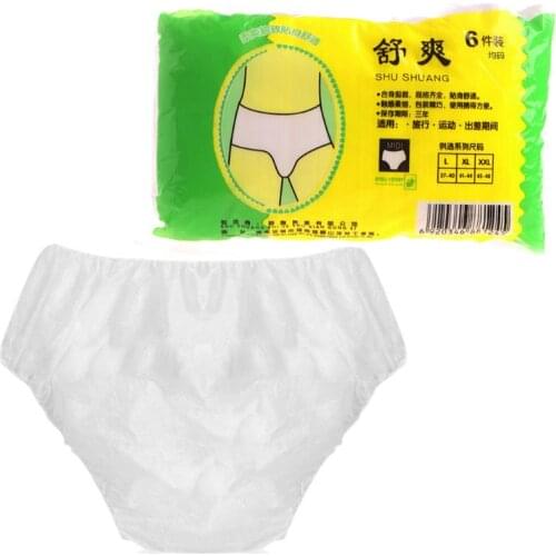 6Pcs/Set Unisex Travel Portable Disposable Non Woven Paper Briefs Panties Underwear White Regular Emergency Underpants