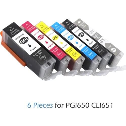 6pcs PGI 650 CLI 651 ink cartridge for Canon Pixma MG6360 MG6460 MG7160 IP7260 iX6860 iP8760 MX726 MX926 printer PGI650 CLI651
