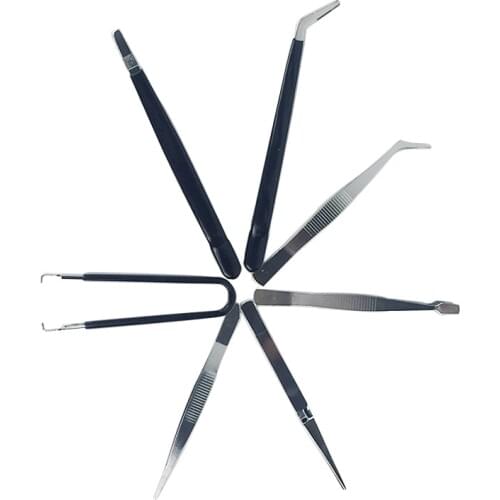 7 in 1 Precision ESD Tweezers Set Stainless Steel Precision Straight Curved Tweezers for Mobile Phone Repair Tools Kit