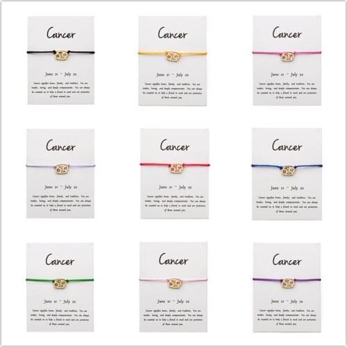 12pcs White Card Fashion Jewelry 12 Constellation Zodiac Cancer Lucky Rope Bracelet Bangles For Women Accessories
