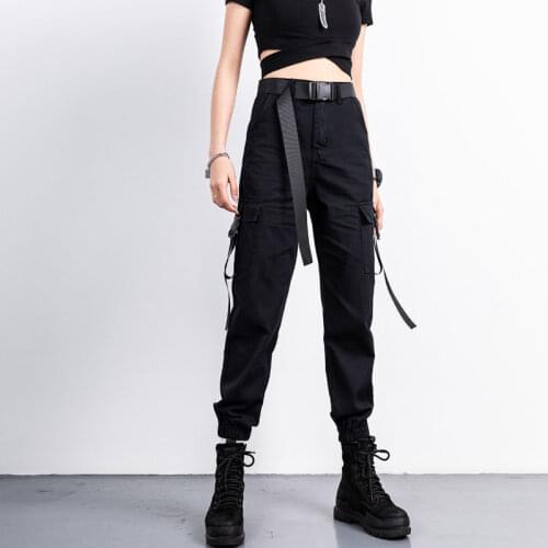 Streetwear Cargo Pants Women Casual Joggers Black High Waist Loose Female Trousers Korean Style Ladies Pants 2021 New