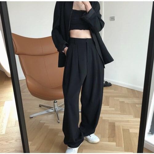 Spring new fashionable high-waisted wide-leg trousers loose drape real wear straight radish pants casual trousers women