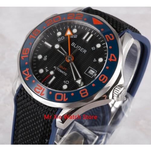 Bliger 41mm Automatic Mechanical Mens Watch GMT Movement Luxury Luminous Waterproof Calendar Sapphire Glass Clock Wristwatch Men