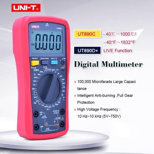 UNI-T UT890C UT890D+True RMS Digital Multimeter AC DC voltage Current meter Resistance Capacitance ACV Frequency Measure LCD NCV