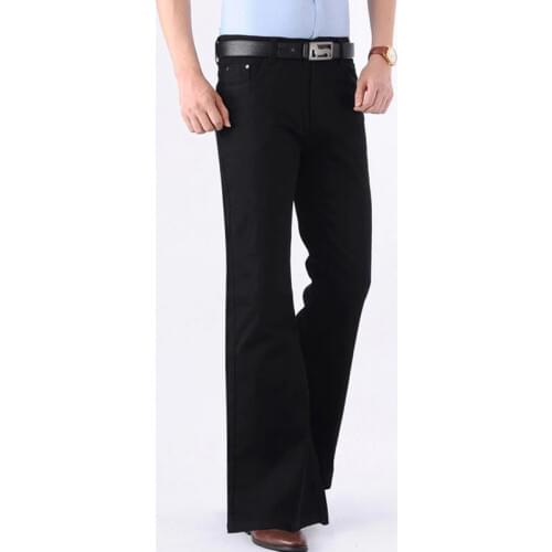 Color: Blue Black Jeans Men Fashion Retro Big Flare Pants 2020 Mens New Loose Denim Flare Pants Mens Wide Feet Slim Thin Pants