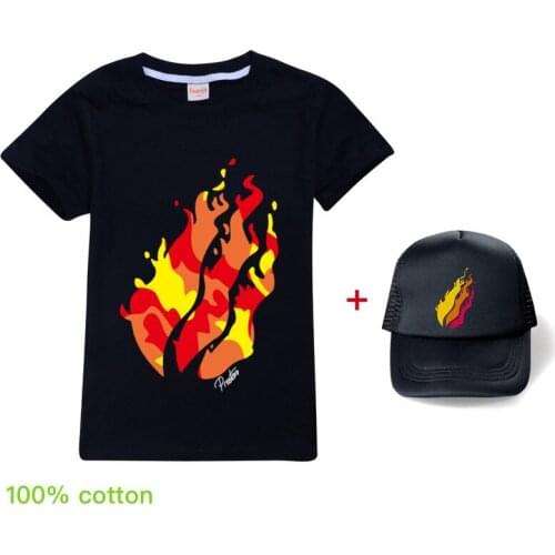 Childrens clothing printing Prestonplayz cotton T-shirt summer sports and leisure boys and girls T-shirt + Hat top