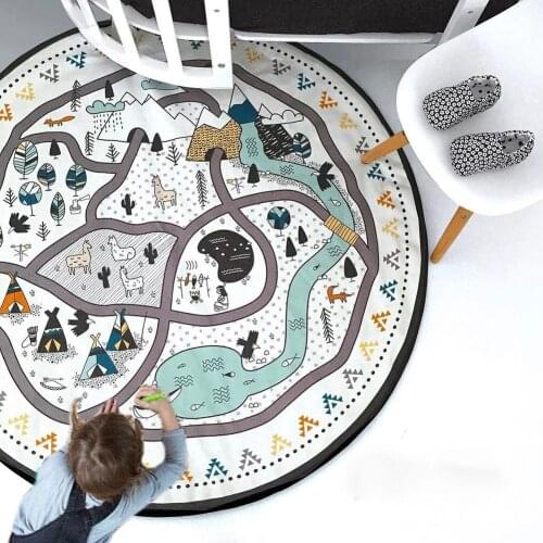 Baby Play Mat Nursing Photo Props Blanket Floor Playmat Animal Round Carpet Children Crawling Mat Mug Diameter 53'' Black&White
